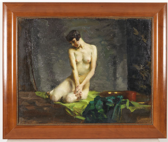 Rudolf Nissl - Kauernde (Akt auf grünem Tuch) - Frame image