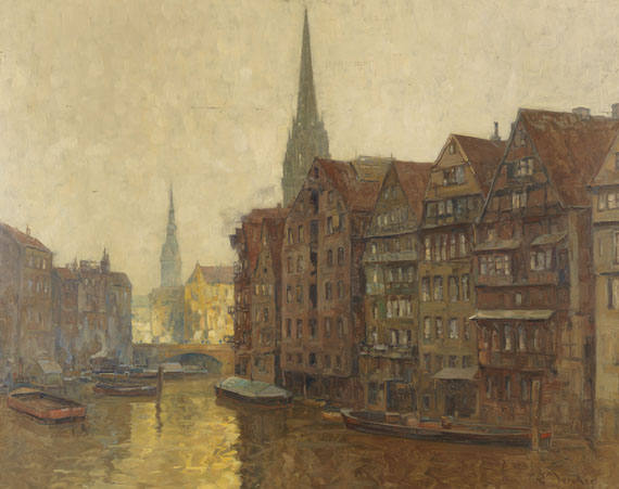 Erich Mercker - Fleetpartie mit Nikolaikirche, Hamburg