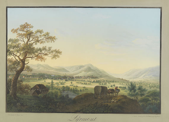 Johann Heinrich Bleuler - 2 Bll.: Ansichten von Bad Pyrmont (J. H. Bleuler). 1812. - 