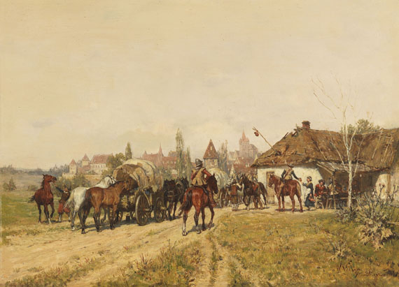 Wilhelm Velten - Heimkehrende Truppen vor den Toren der Stadt