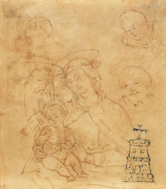  Italien - Figurenstudie mit Madonna und Kind sowie Männerköpfen