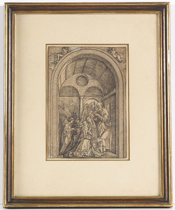 Albrecht Dürer - Die Heilige Familie mit zwei Engeln in der gewölbten Halle - Frame image