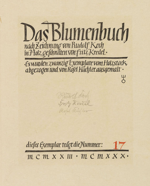 Rudolf Koch - Das Blumenbuch. 12 Mappen. 1923-30. Ex. der Luxusausgabe.