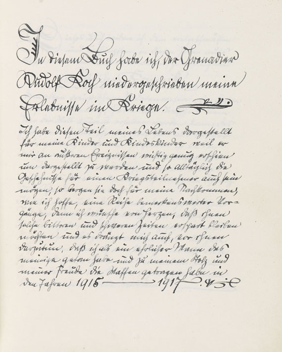 Rudolf Koch - Kriegstagebuch 1915-17 (Handschrift). 1918. - Dabei: Ders., Kriegserlebnisse.