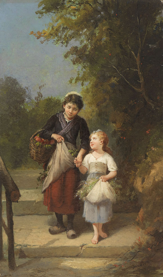 François Louis Lanfant de Metz - Gemäldepaar: Heimkehr vom Garten. Das Vogelnest - 