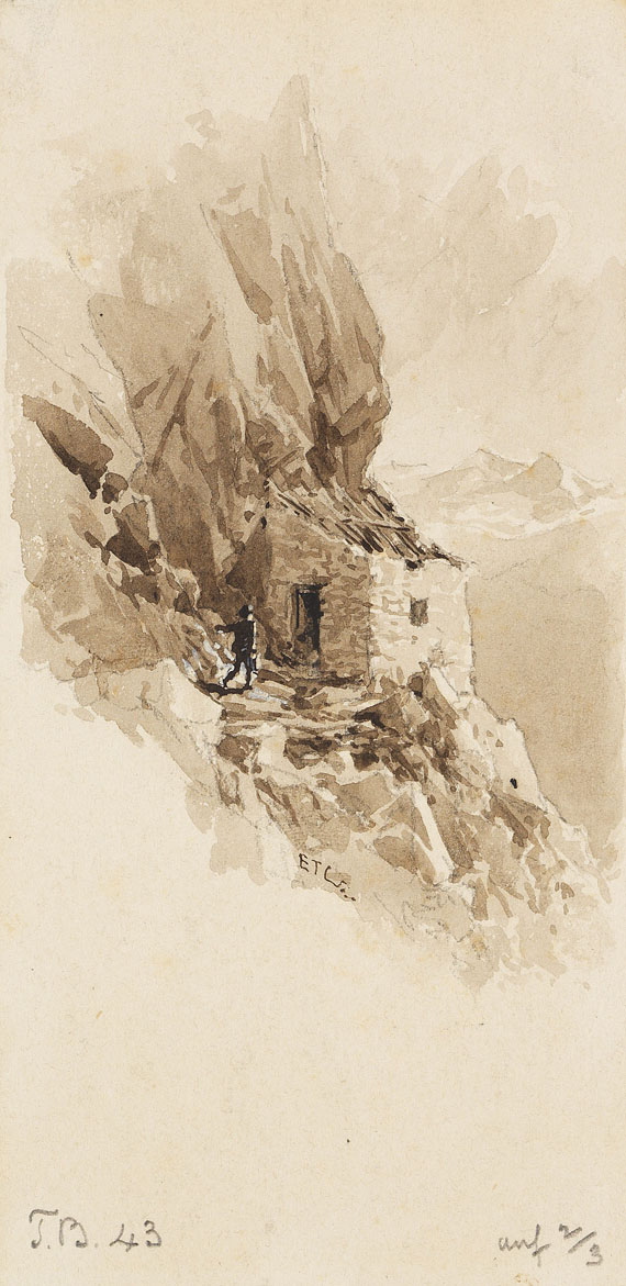 Edward Theodore Compton - 2 Bll.: Tabarettawand mit der Payerhütte. Schutzhütte an der Felswand - 