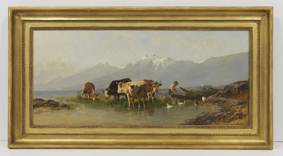 Christian Mali - Bauer und Bäuerin mit Gänsen und Kühen am Achensee - Frame image