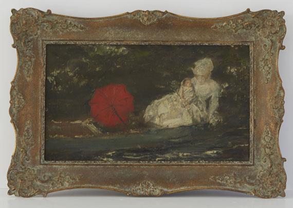 Albert von Keller - Frau und Kind im Freien mit rotem Parasol - Frame image