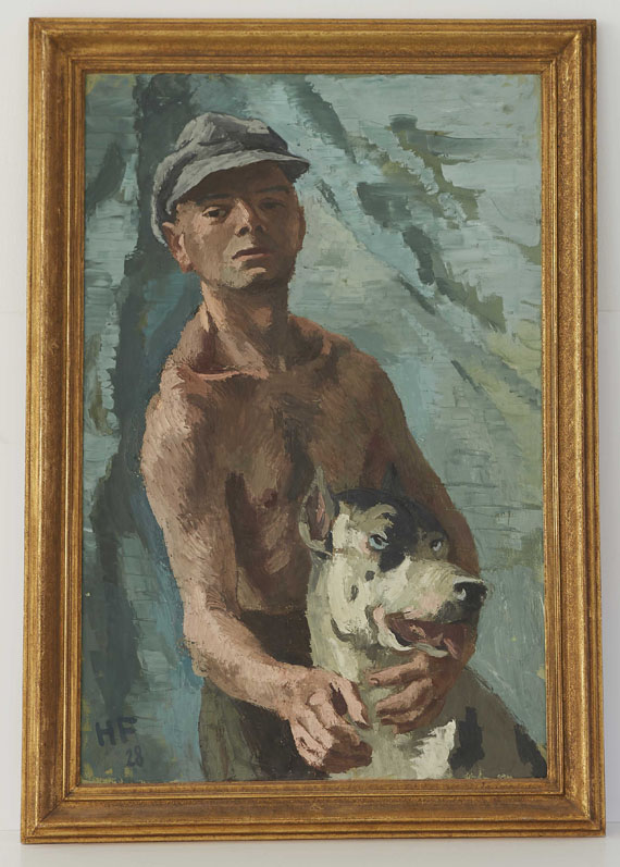 Hans Feibusch - Junger Mann mit Dogge - Frame image