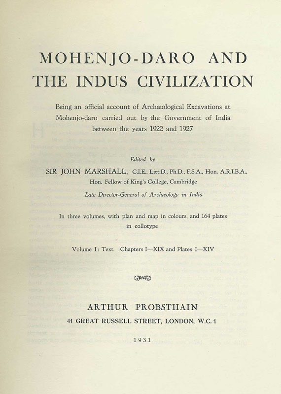 John Marshall - Mohenjo-Daro and the Indus civilization. 3 Bde.