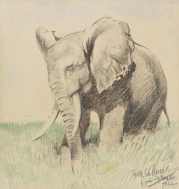 Wilhelm Kuhnert - Afrikanischer Elefant in der Steppe