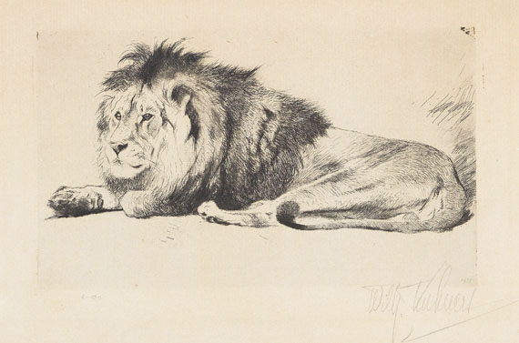 Wilhelm Kuhnert - 4 Bll: Indischer Elefant. Tiger. Löwen. Löwe sitzend - 