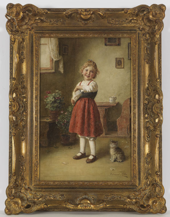 Edmund Adler - Mädchen mit kleiner Katze - Frame image