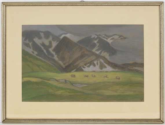 Ludwig von Hofmann - Schweizer Alpenlandschaft mit weidenden Kühen - Frame image
