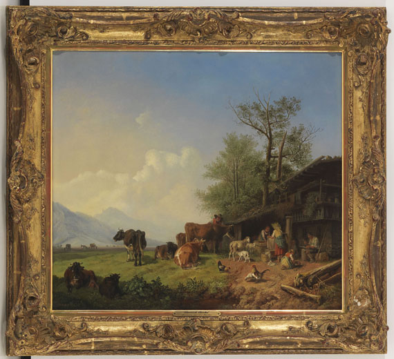 Heinrich Bürkel - Bauernhof mit Brunnen - Frame image