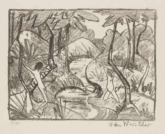 Otto Mueller - Zwei Figuren am Waldbach 2 (Waldlandschaft)