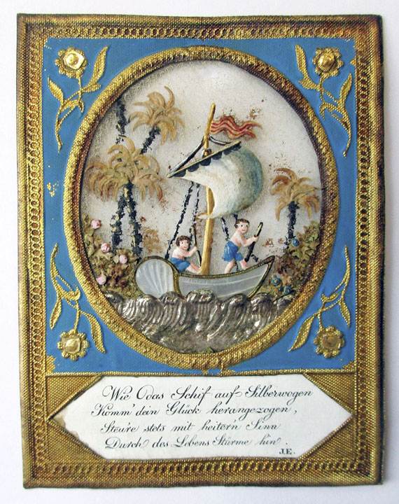 Album amicorum - Sammlung Gruß- und Glückwunschbillets, Stammbuchblätter. Um 1790-1890. In Ordner.