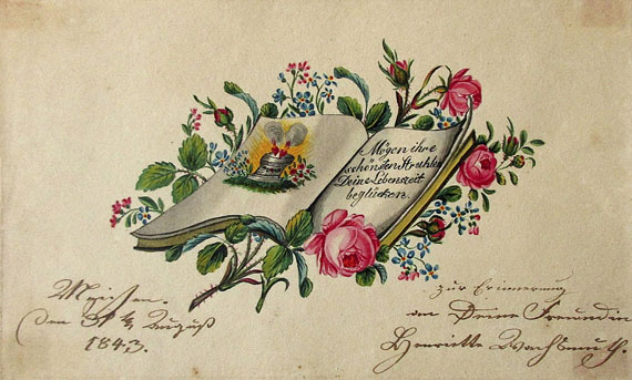 Album amicorum - Sammlung Gruß- und Glückwunschbillets, Stammbuchblätter. Um 1790-1890. In Ordner.
