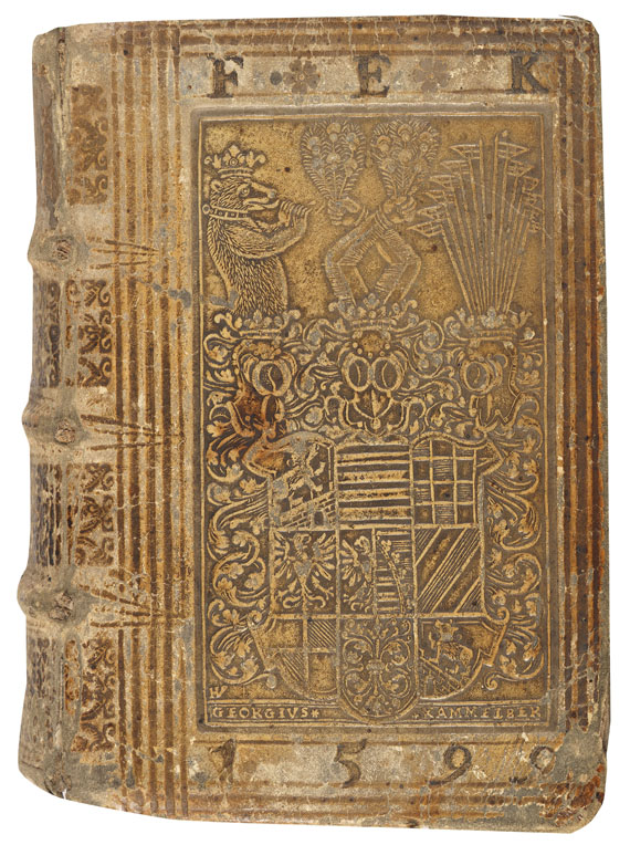Herodot - Historiae. 1594.  Wappeneinband d. Zt.