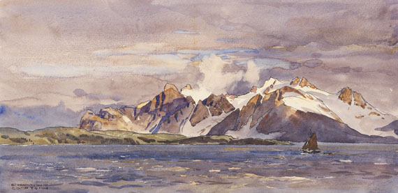 Edward Harrison Compton - 2 Bll.: Nordnorwegische Landschaften: Vogelfelsen auf der Insel Hjelms-Ö, Finnmark. Küste bei Arnøya - 