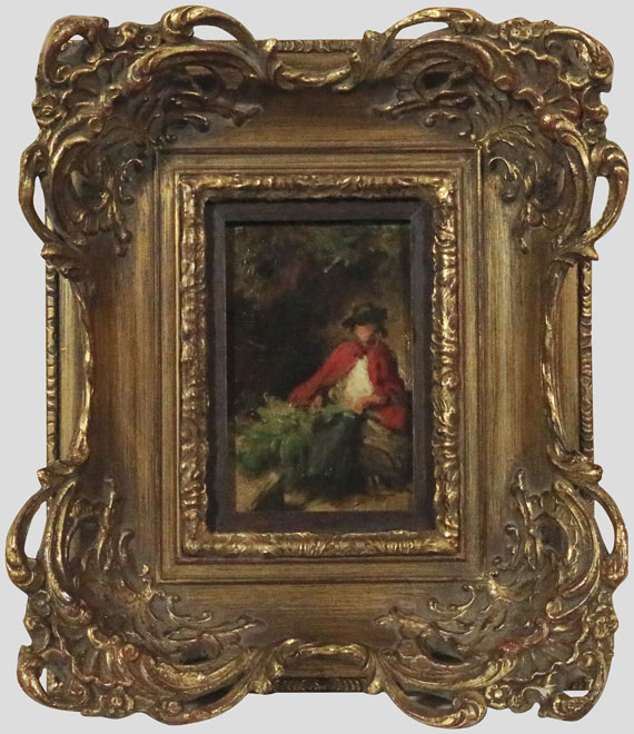 Carl Spitzweg - Sitzendes Mädchen mit rotem Umhang, einen Hasen vor sich - Frame image