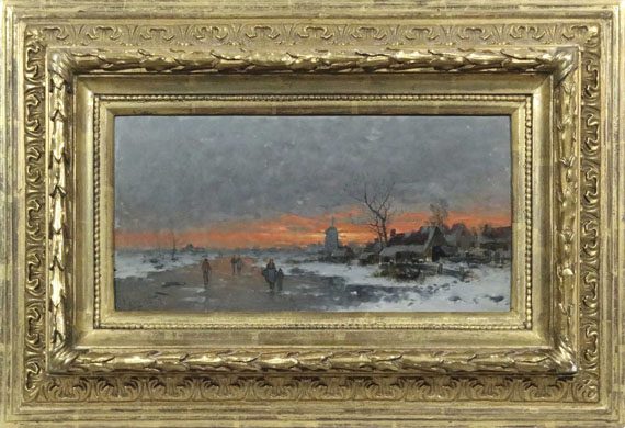 Johann Jungblut - Winterlandschaft mit Dorfsilhouette im Abendrot - Frame image