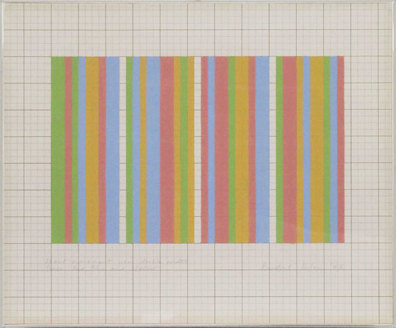 Bridget Riley - Short movement using double widths green, red, blue and yellow - Frame image