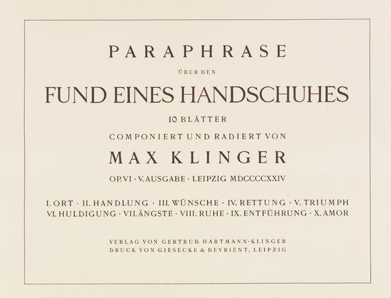 Max Klinger - Ein Handschuh - Opus VI