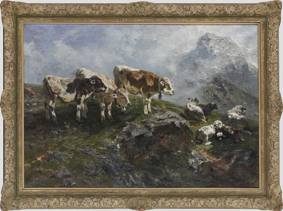 Anton Braith - Kälber und Schafe im Hochgebirge - Frame image