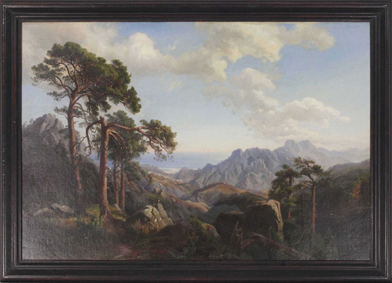 Carl Hummel - Aussicht vom Col di Sorba bei Vivario mit Pinien, Korsika - Frame image