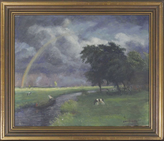 Otto Modersohn - Wiesenlandschaft nach dem Regen (tiefe Sonne) - Frame image