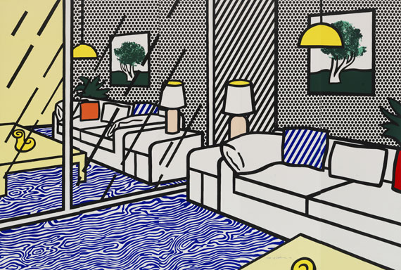 Roy Lichtenstein - Wallpaper with Blue Floor Interior