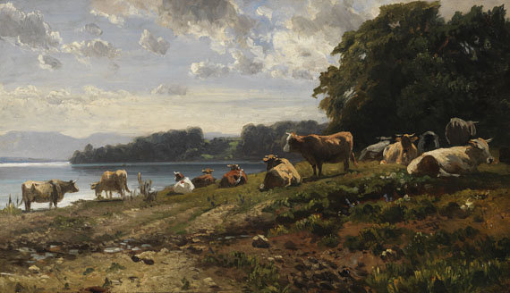 Friedrich Voltz - Kühe am Seeufer