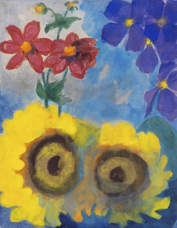 Emil Nolde - Sonnenblumen, rote und blaue Blüten - 