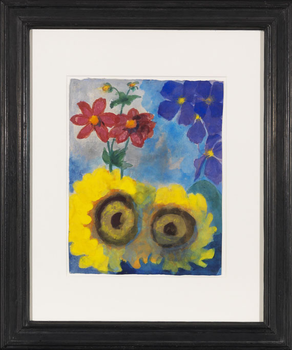 Emil Nolde - Sonnenblumen, rote und blaue Blüten - Frame image