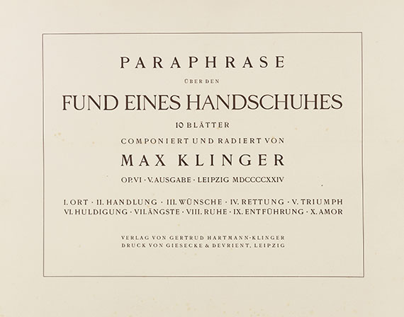 Max Klinger - Ein Handschuh - Opus VI - 