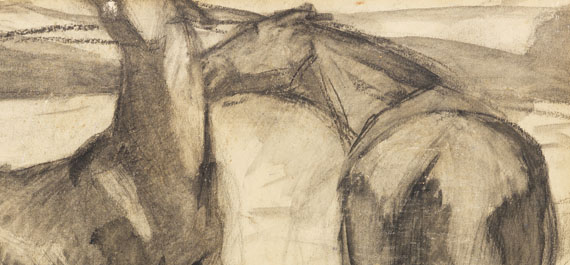 Franz Marc - Zwei Pferde. Verso: Zwei stehende Mädchenakte mit grünem Stein - 