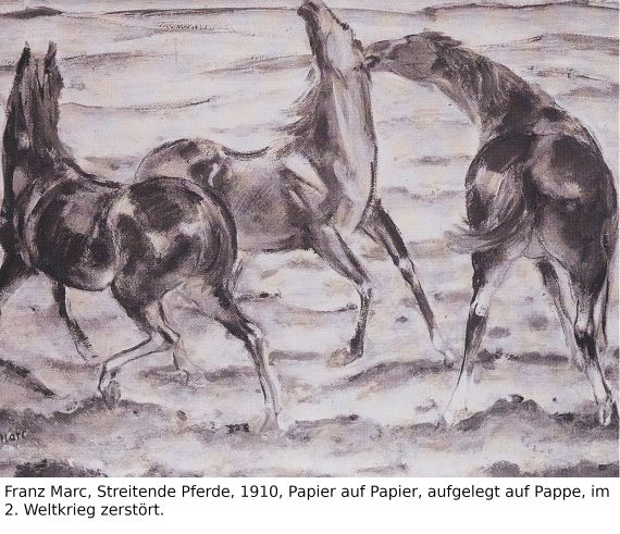 Franz Marc - Zwei Pferde. Verso: Zwei stehende Mädchenakte mit grünem Stein - 