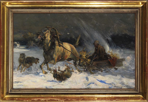 Alfred von Wierusz-Kowalski - Angriff der Wölfe - Frame image