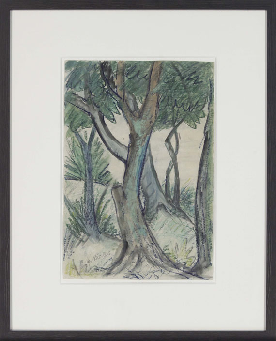 Otto Mueller - Wald/Landschaft mit Bäumen im Vordergrund - Frame image