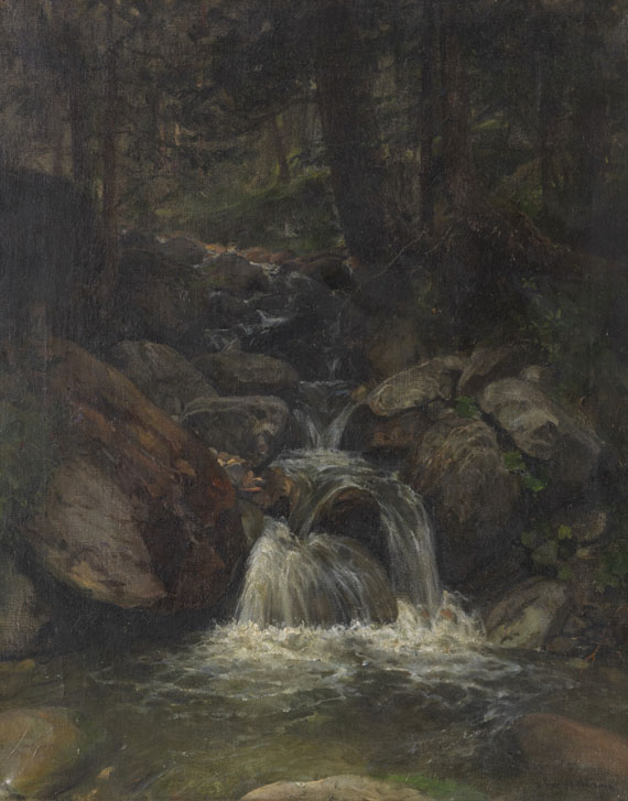 Gustav Friedrich Papperitz - Waldinneres mit Wasserfall
