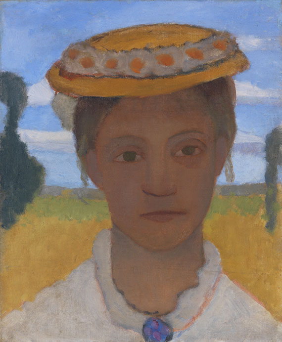 Paula Modersohn-Becker - Kopf der Schwester Herma mit Marienblümchenkranz auf dem Hut