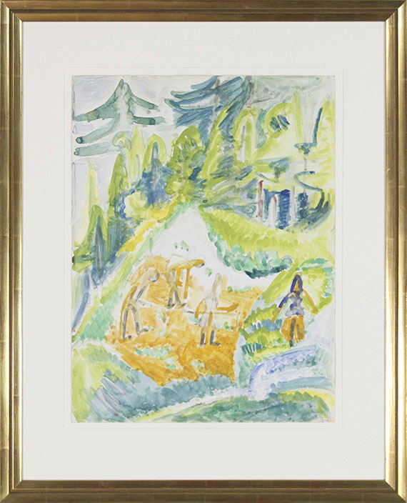 Ernst Ludwig Kirchner - Davoser Landschaft mit Bergbauern - Frame image