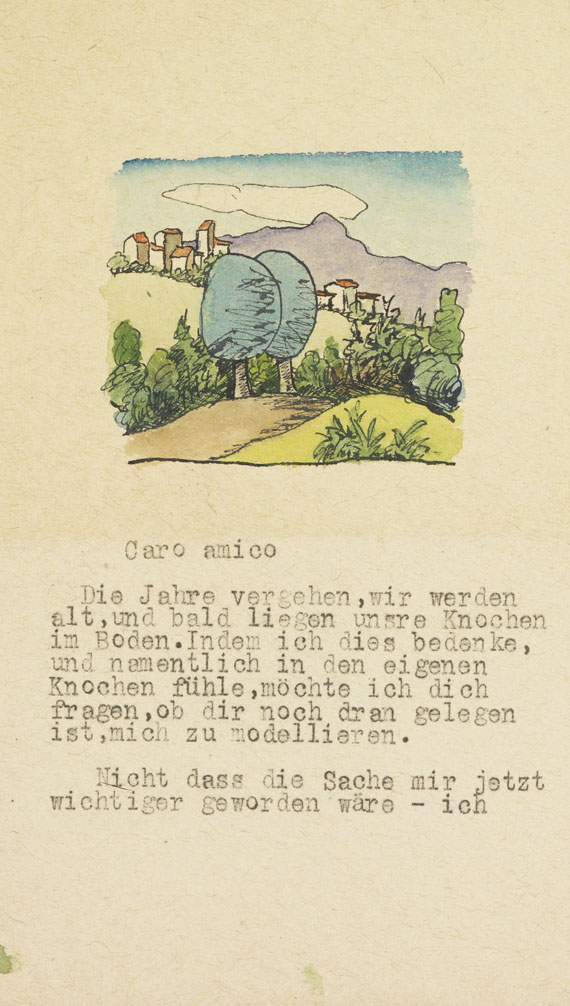 Hermann Hesse - Masch. Brief an Caro amico (Hubacher) mit Orig.-Aquarell