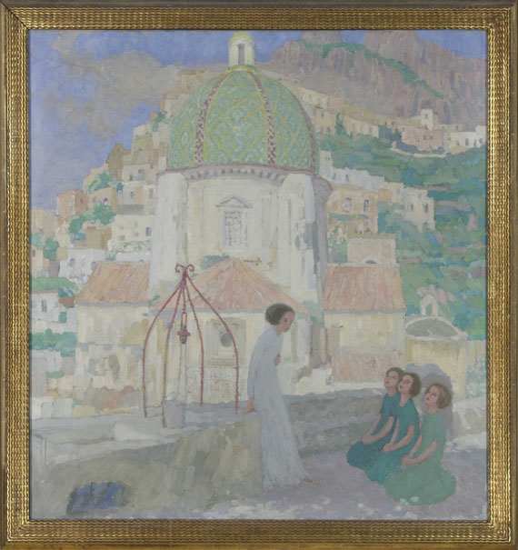 Carl Plückebaum - Mädchen am Brunnen vor Santa Maria Assunta, Positano - Frame image