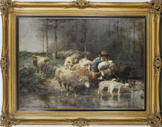 Heinrich von Zügel - Schäfer mit Herde am Wasser - Frame image