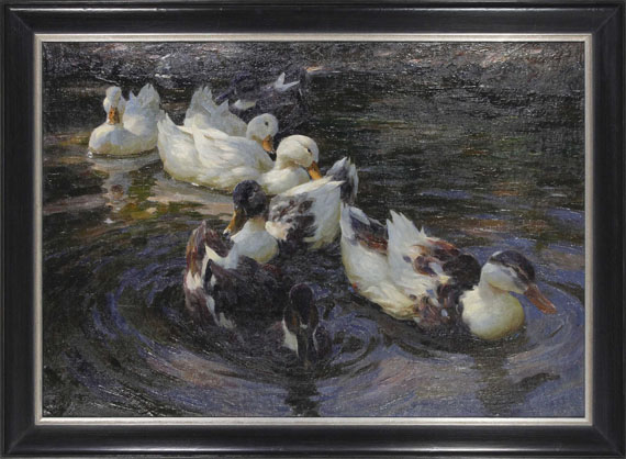 Alexander Koester - Enten in Morgensonne (Enten in blauem Wasser) - Frame image
