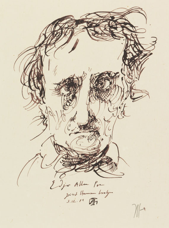 Horst Janssen - Porträtzeichnung Edgar Allan Poe