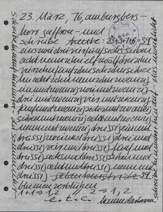 Hanne Darboven - Brief an Herrn Gaffron 23. März, 76