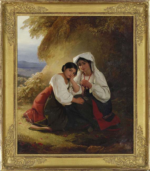 August Riedel - Zwei Mädchen in Albaner Tracht - Frame image